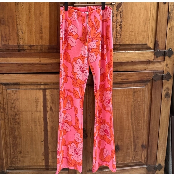 Zara Pink Orange Floral Print Jacquard Crop Top Pants 2 Piece Set small - Picture 10 of 14